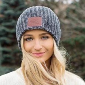 Love your melon - blue and white speckled beanie